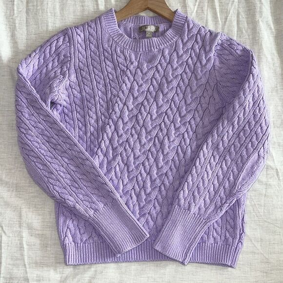 J. Crew Womens Cable Knit Purple Lavender Cotton Sweater Crewneck Size Medium - Picture 5 of 8